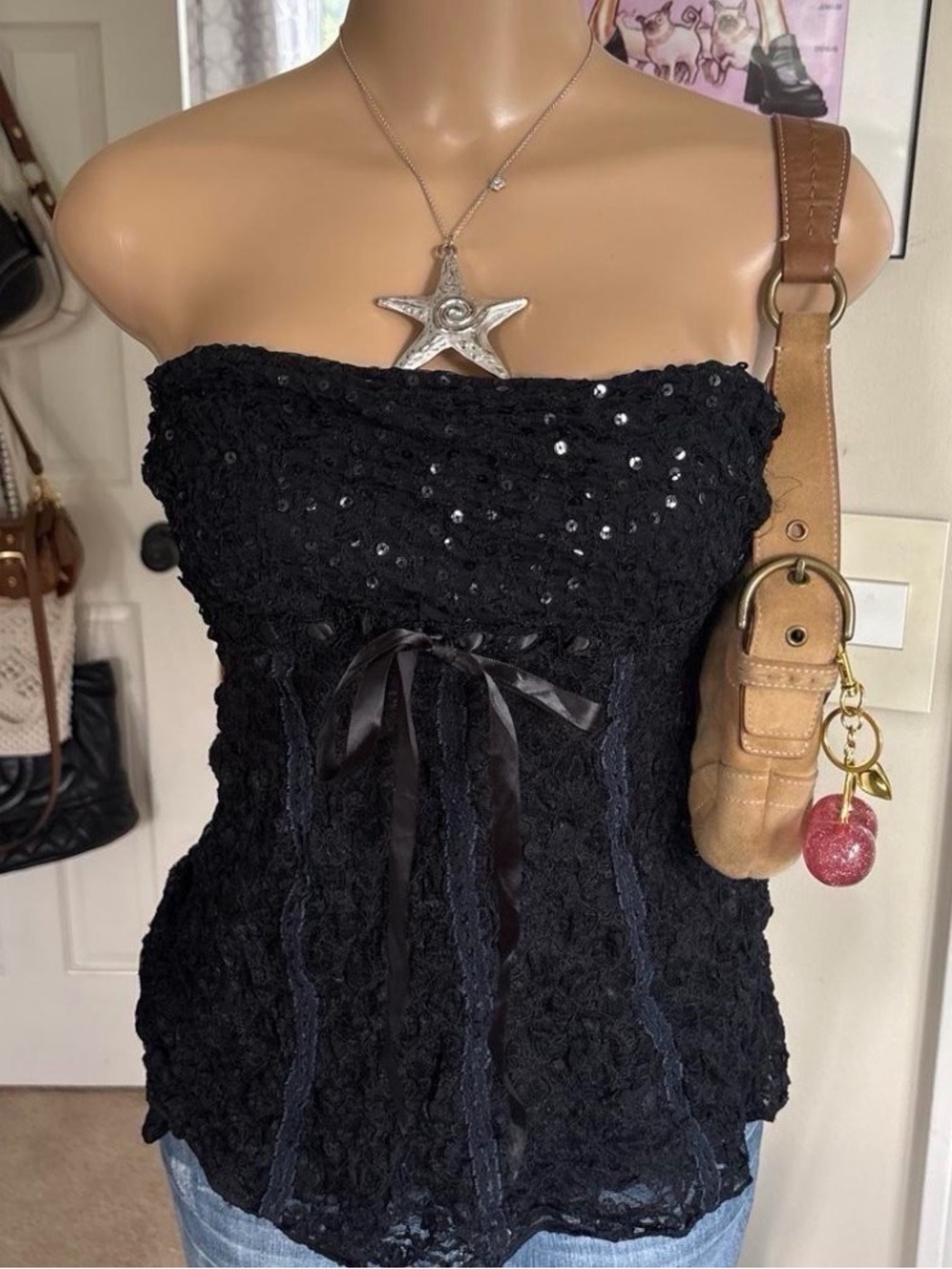 Ann ferriday black sequin cami top